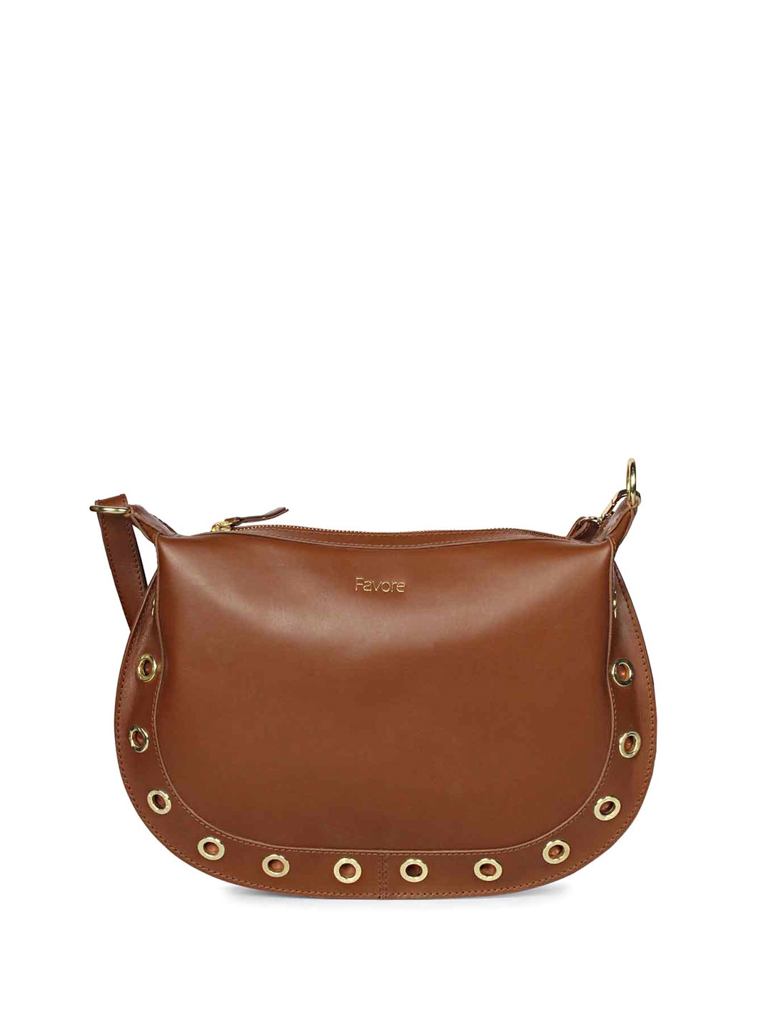 

Favore Women Leather Structured Sling Bag, Brown