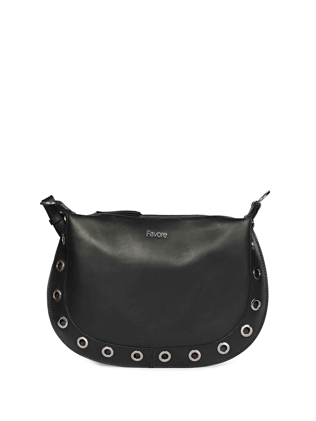 

Favore Women's Leather Half Moon Sling Bag, Black