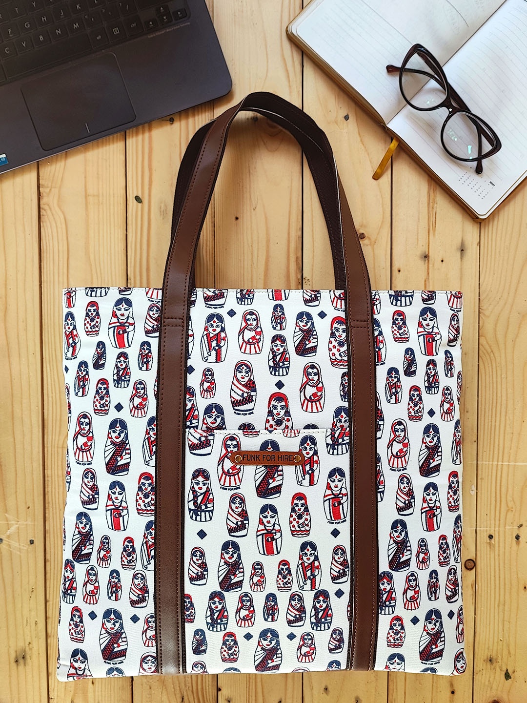 

Funk For Hire Women's Printed Oversized Shopper Tote Bag, White