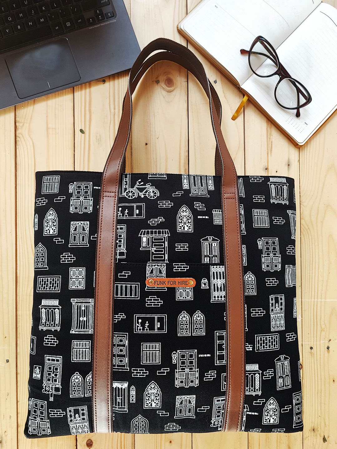 

Funk For Hire Women's Printed Oversized Shopper Tote Bag, Black