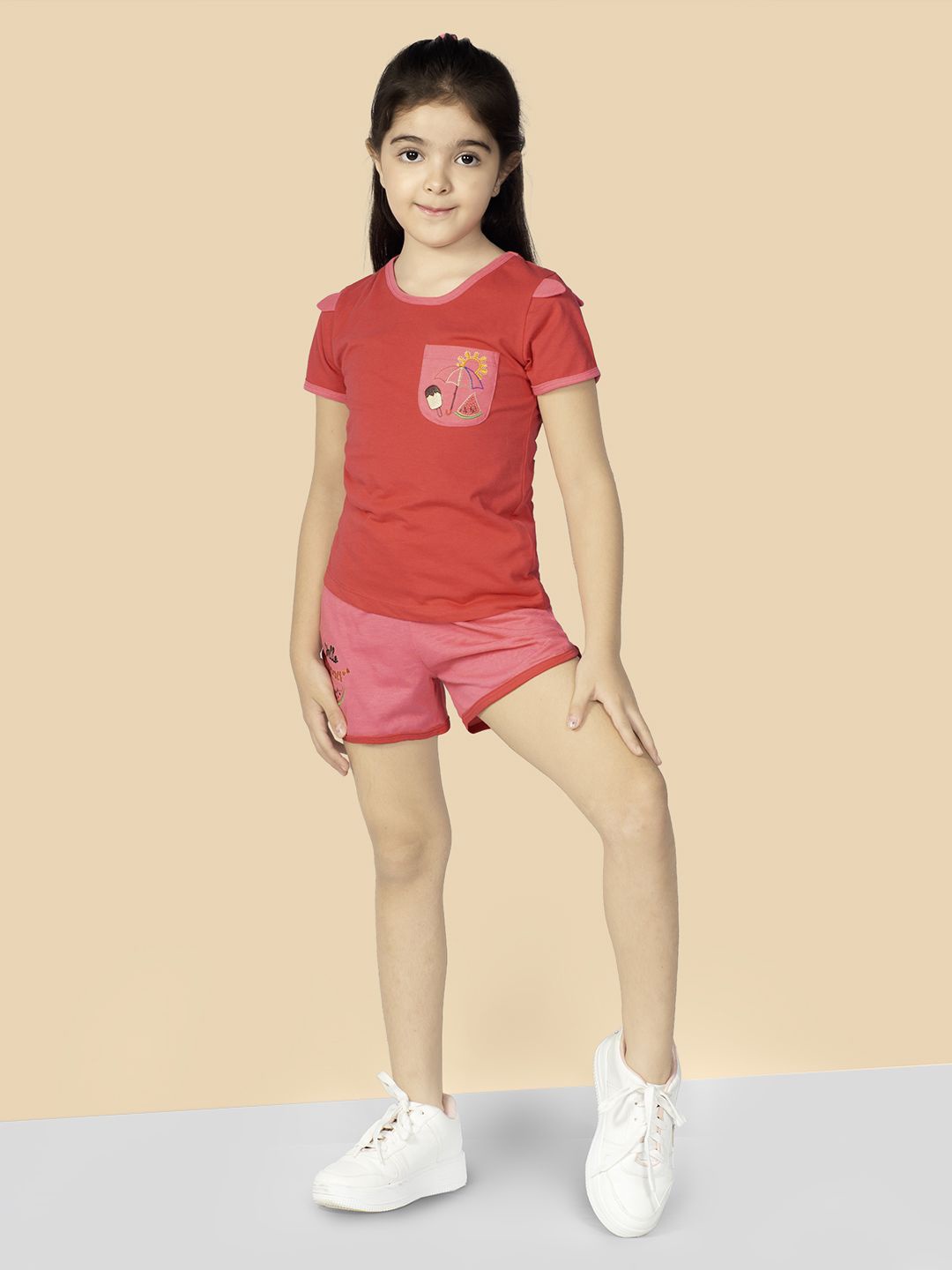 

Naughty Ninos Girls Round Neck T-shirt with Shorts, Red