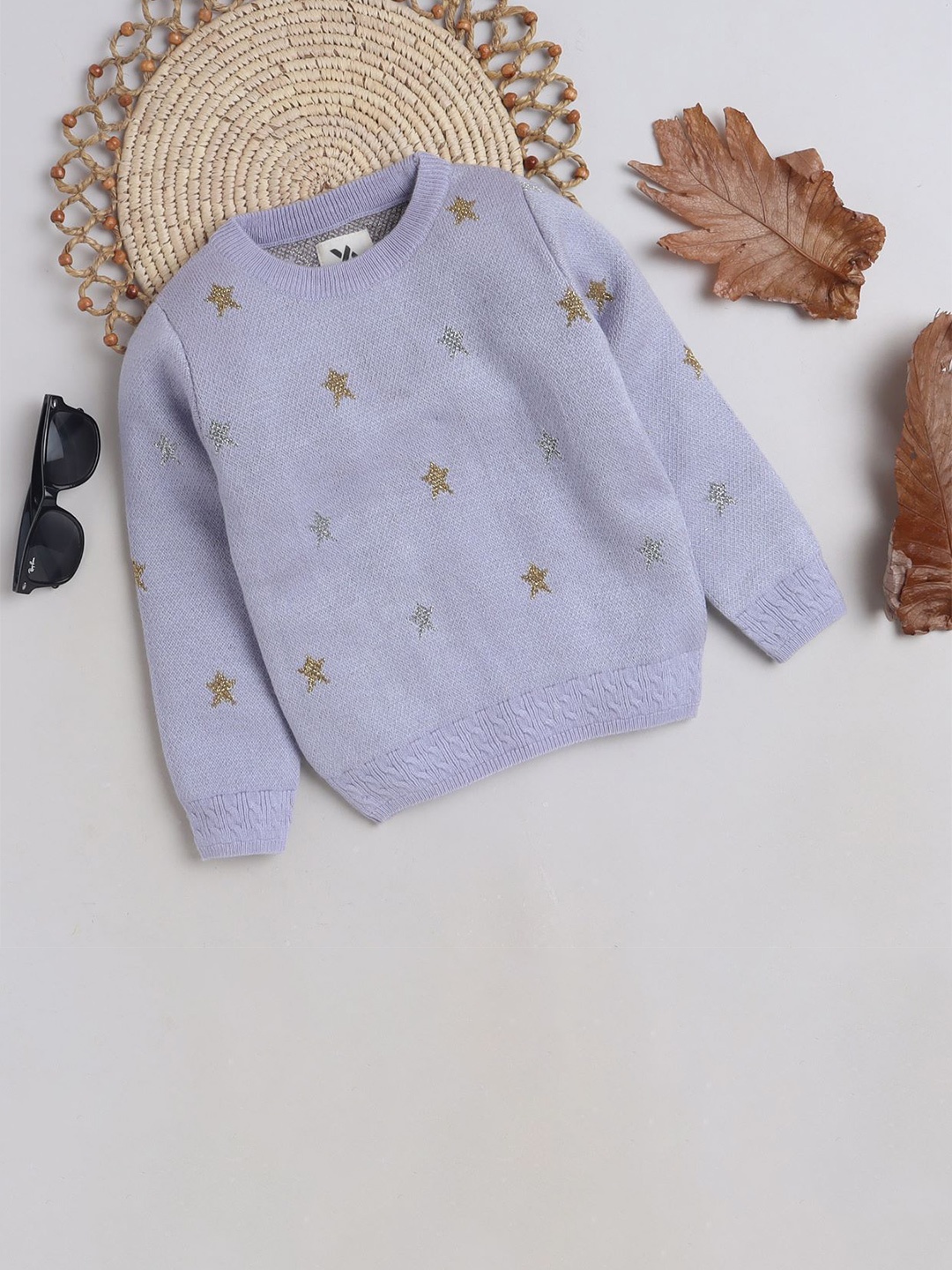 

Yellow Apple Girls Conversational Printed Woollen Pullover Sweater, Lavender