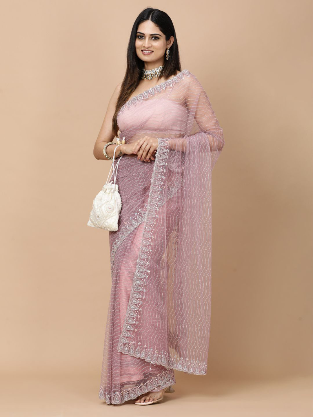 

Vervee Couture Embellished Zari Net Saree, Purple