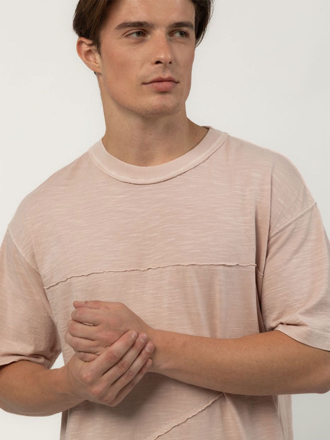 

PURPLE POTATO Men Round Neck Oversized Cotton T-shirt, Pink