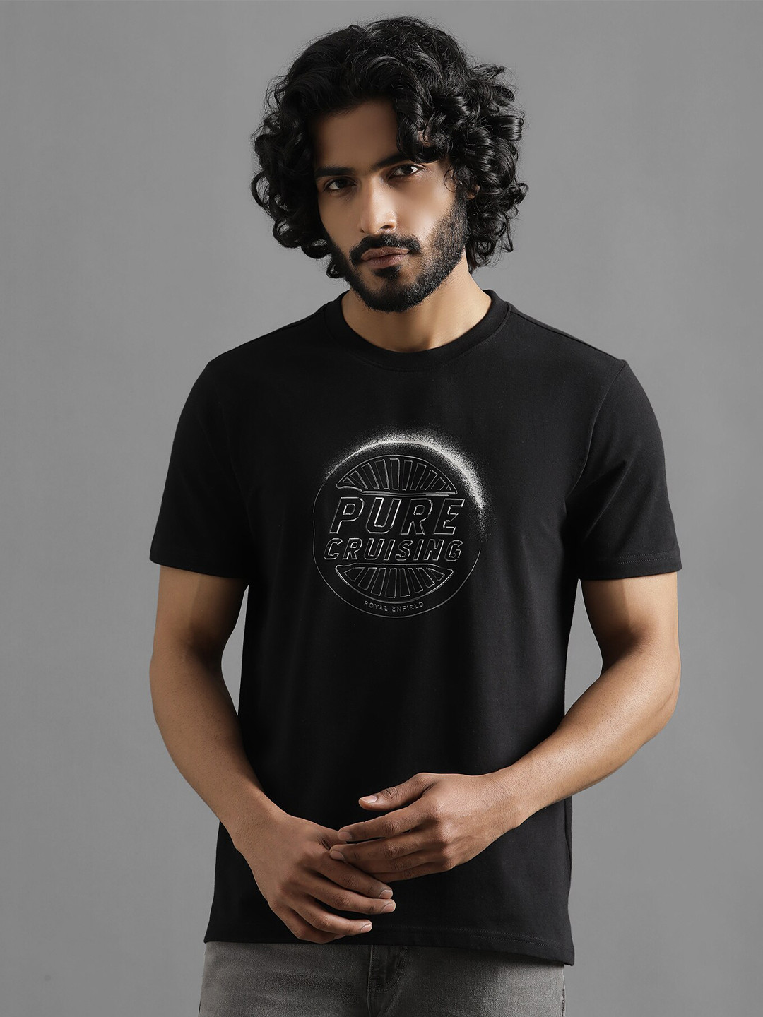 

Royal Enfield Men Round Neck Typography Printed T-shirt, Black
