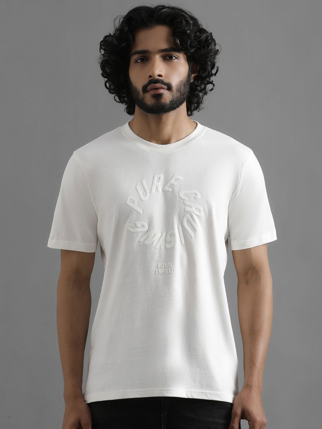 Royal Enfield Men Typography Printed Round Neck T-shirt, White