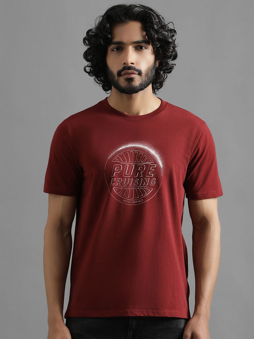 Royal Enfield Men Typography Printed Round Neck T-shirt, Red