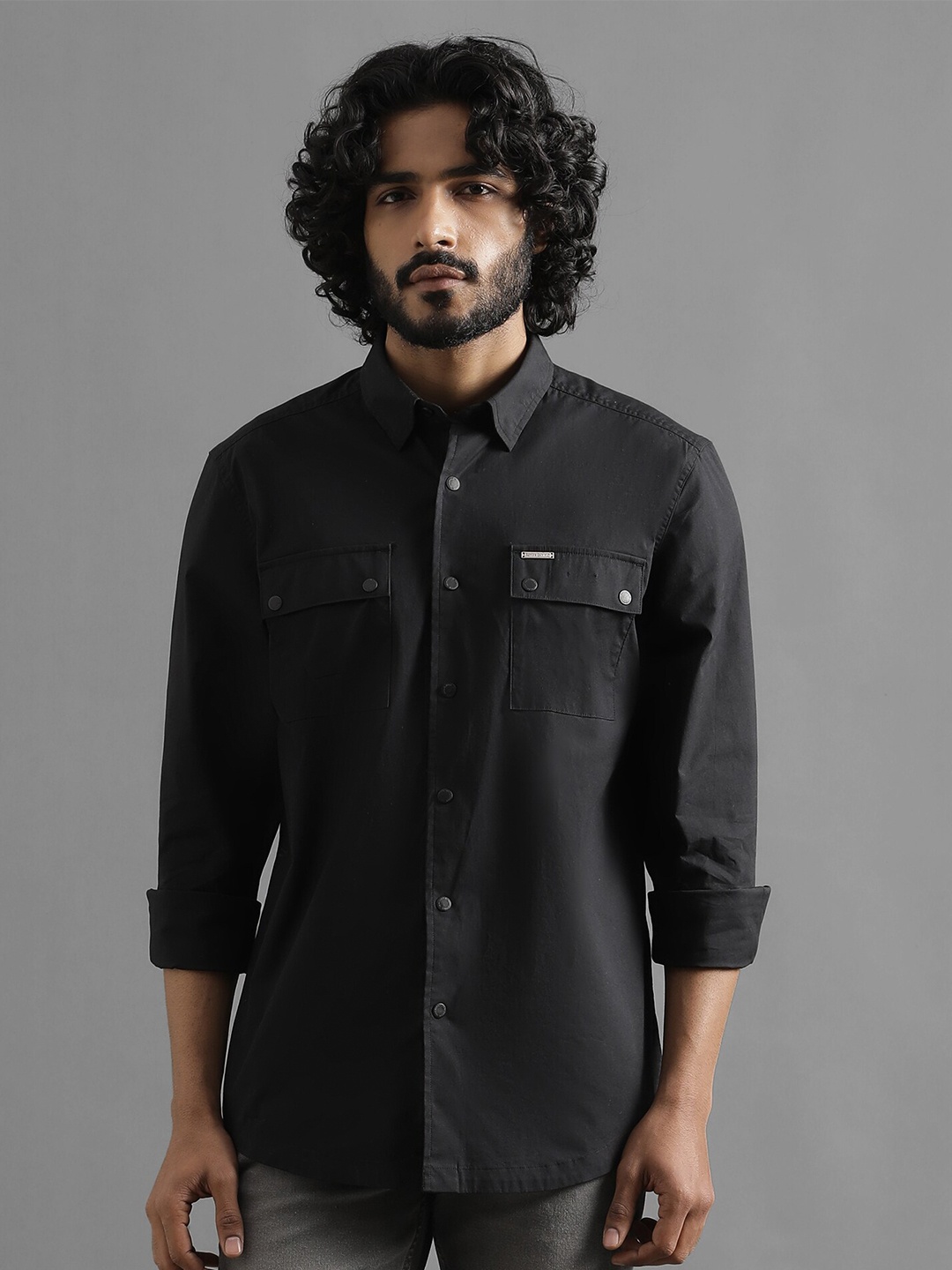 

Royal Enfield Spread Collar Cotton Shirt, Black