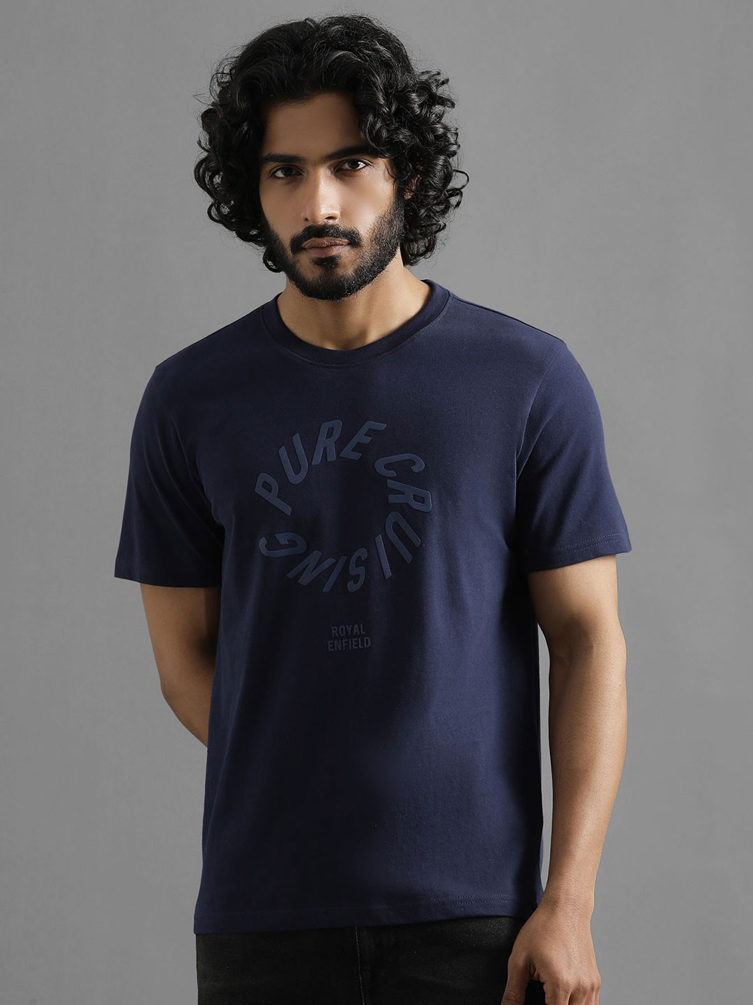 

Royal Enfield Men Typography Printed Round Neck T-shirt, Blue