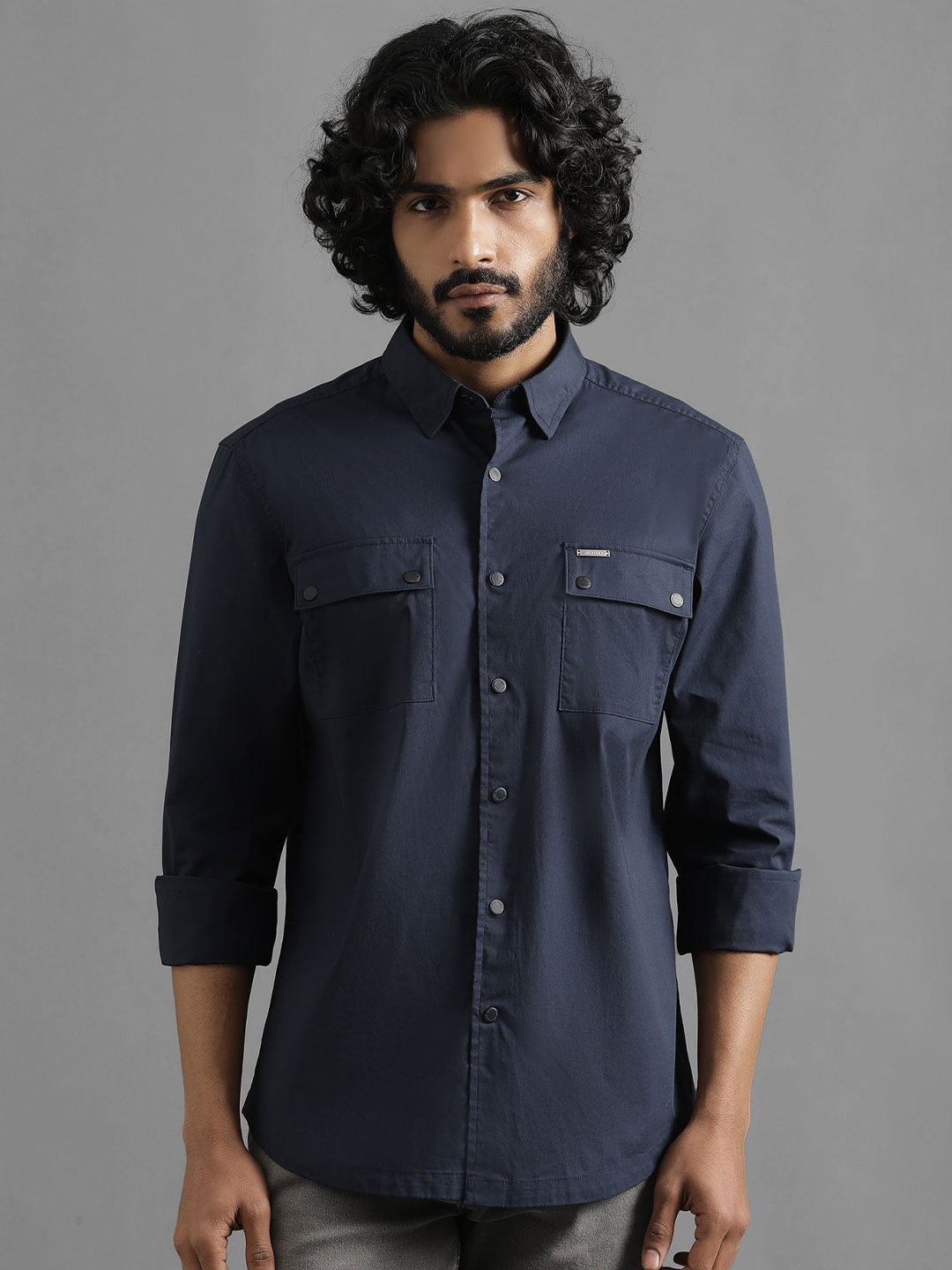 

Royal Enfield Spread Collar Cotton Casual Shirt, Blue
