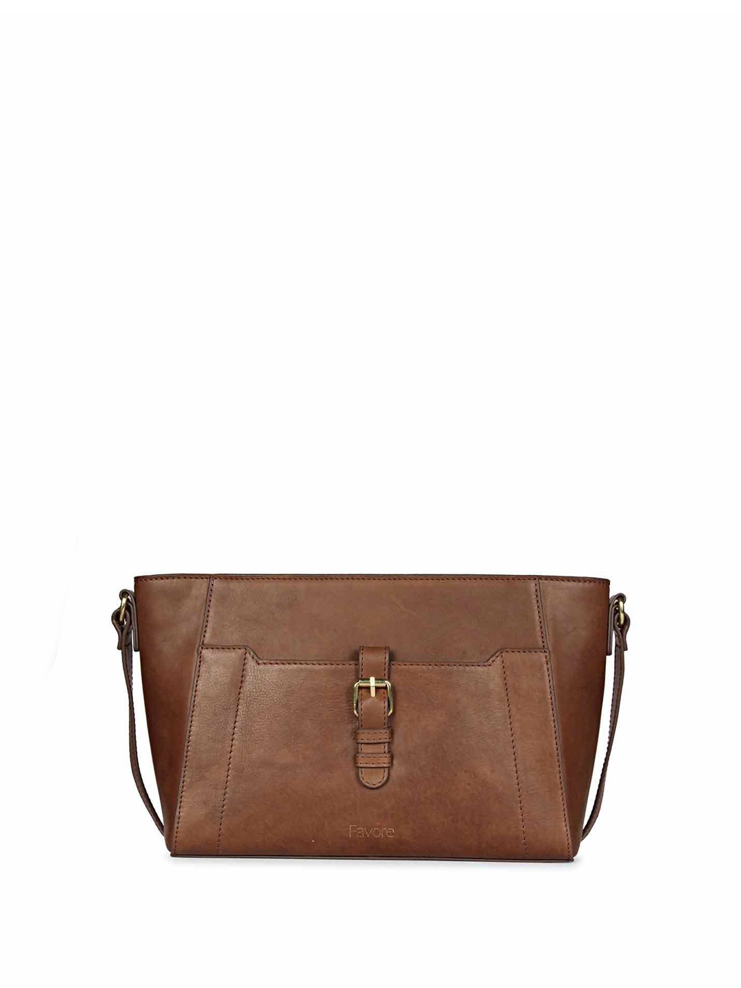 

Favore Women Leather Structured Sling Bag, Brown