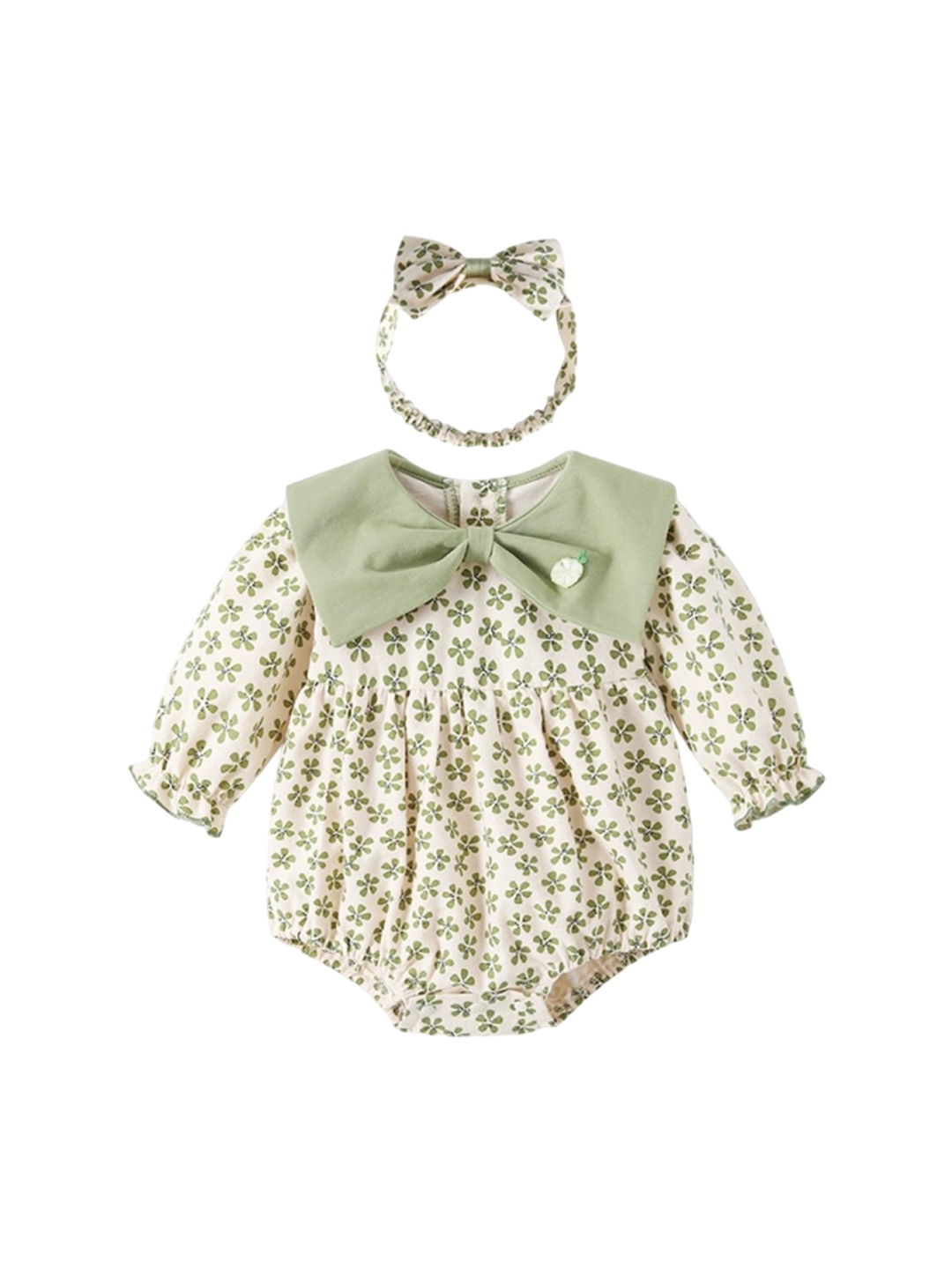 

StyleCast Infants Printed Cotton Bodysuit With Hair Band, Green