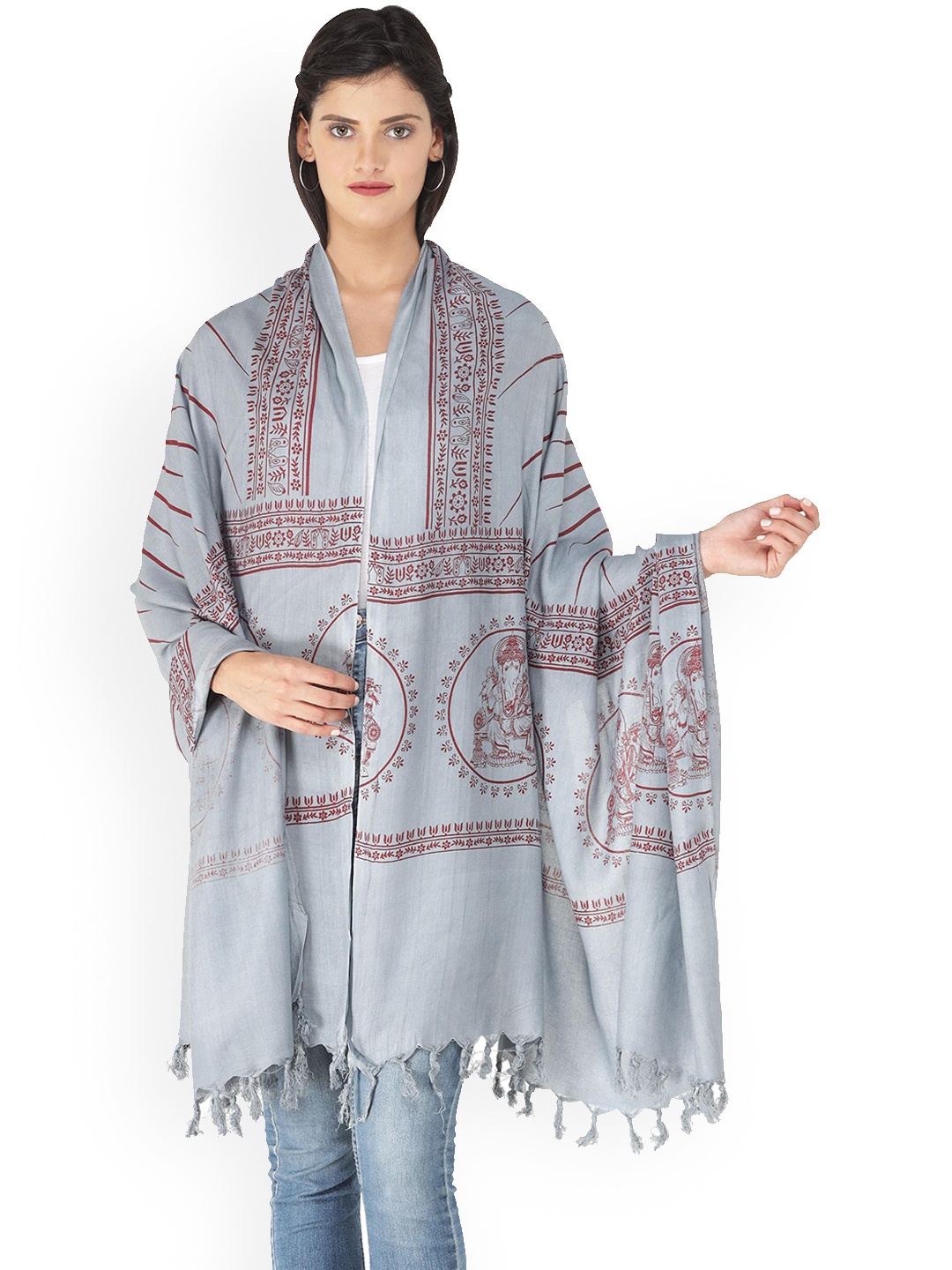 

Exotic India Tradewinds Lord Ganesha Hindu Prayer Shawl, Grey