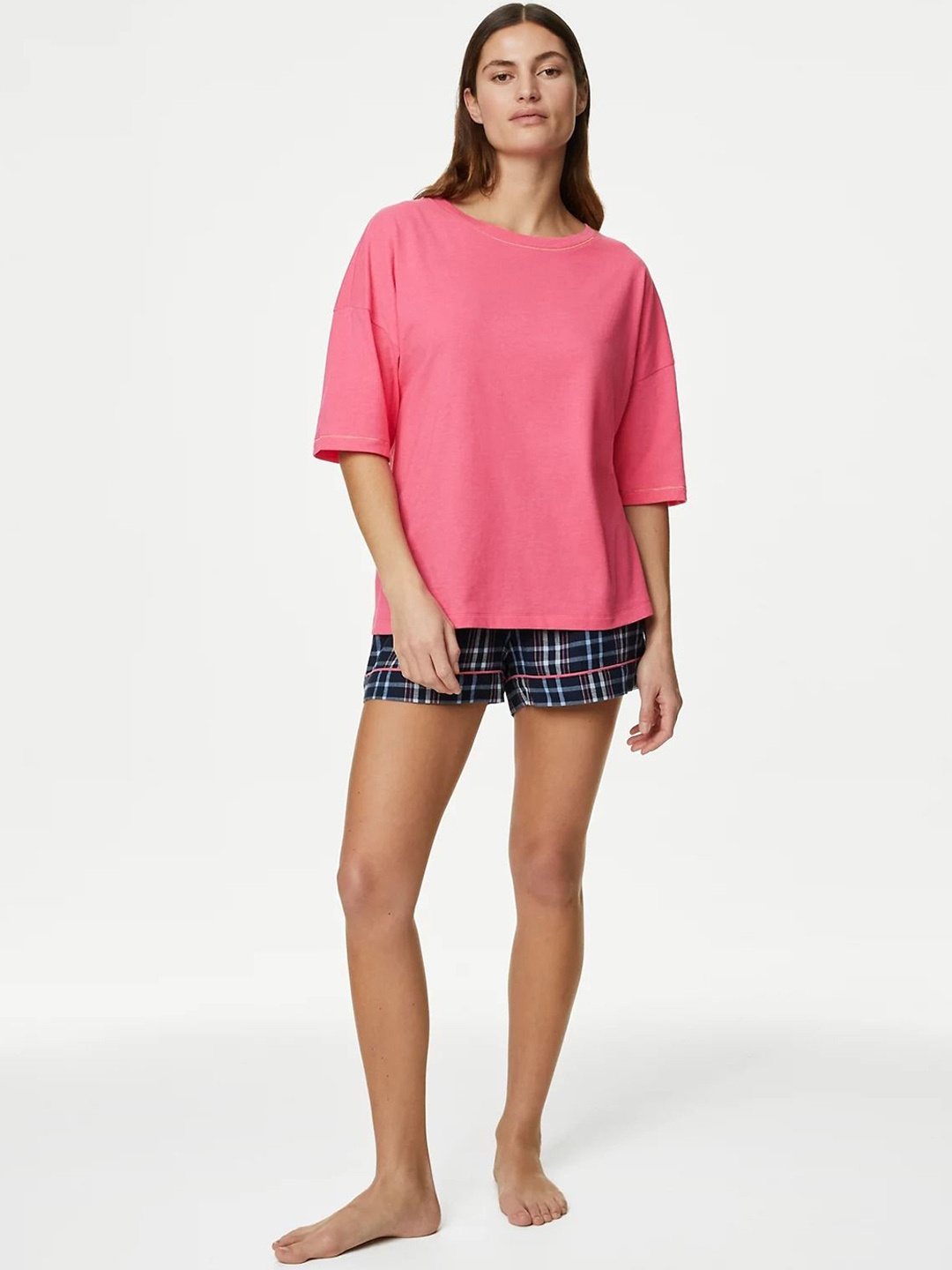 

Marks & Spencer Round Neck T-shirt With Shorts, Pink
