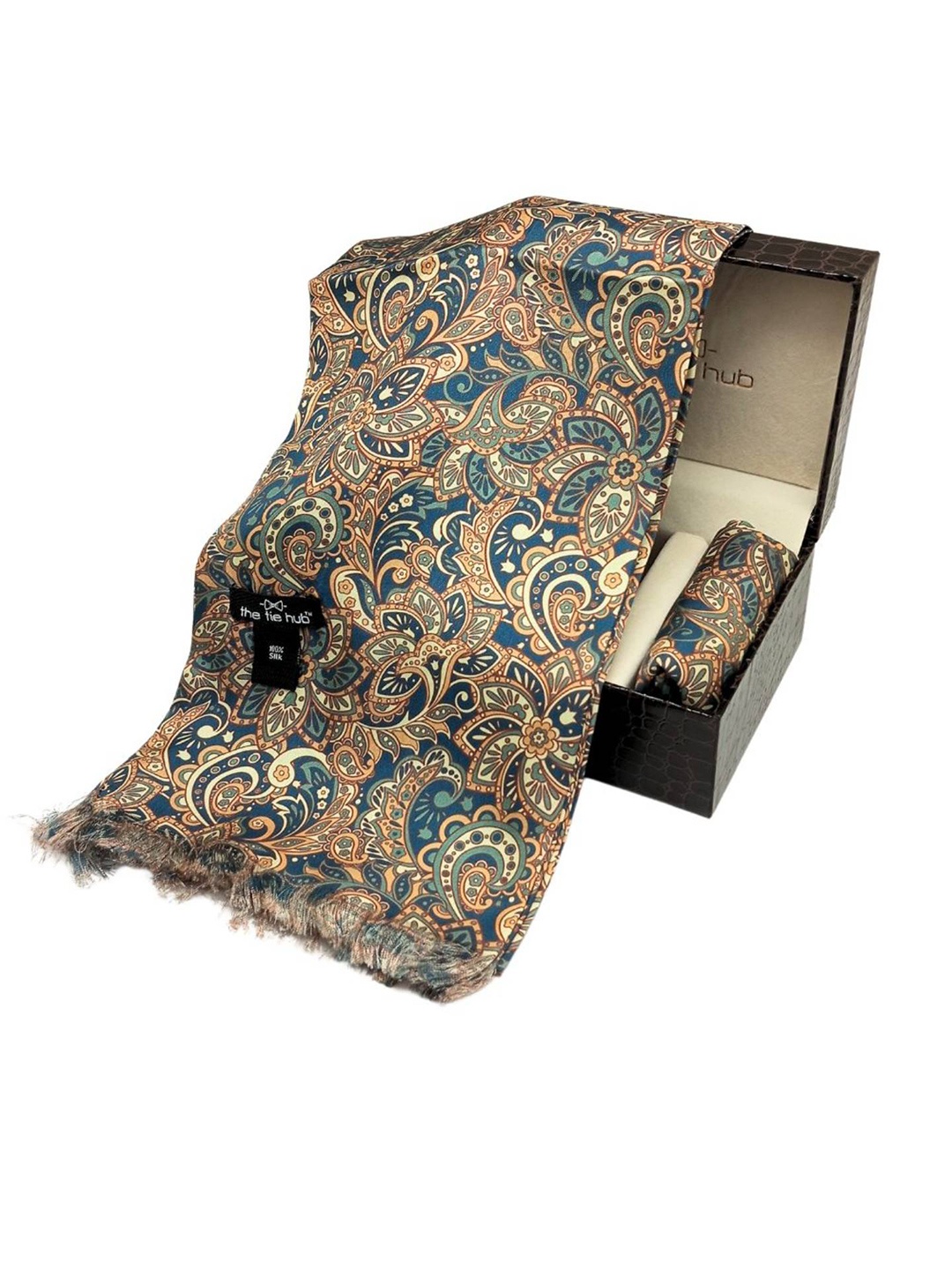 

The Tie Hub Men Ethnic Motifs Scarf and Pocket Square Combo Set, Blue