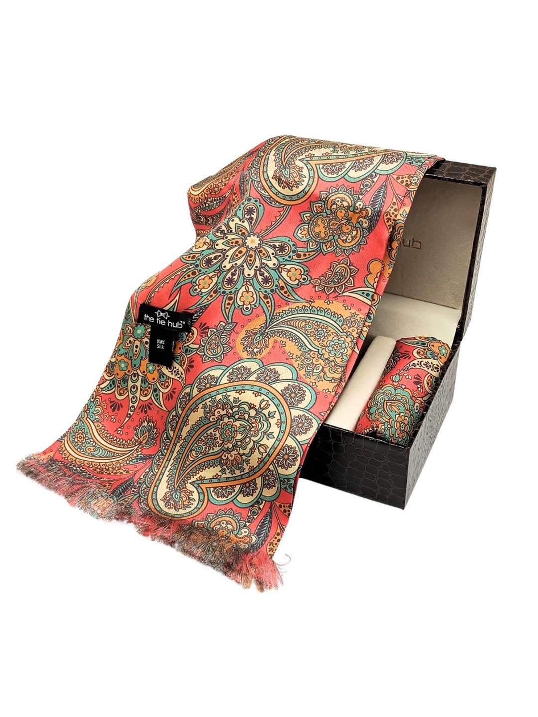 

The Tie Hub Men Paisley Scarf and Pocket Square Combo Set, Orange