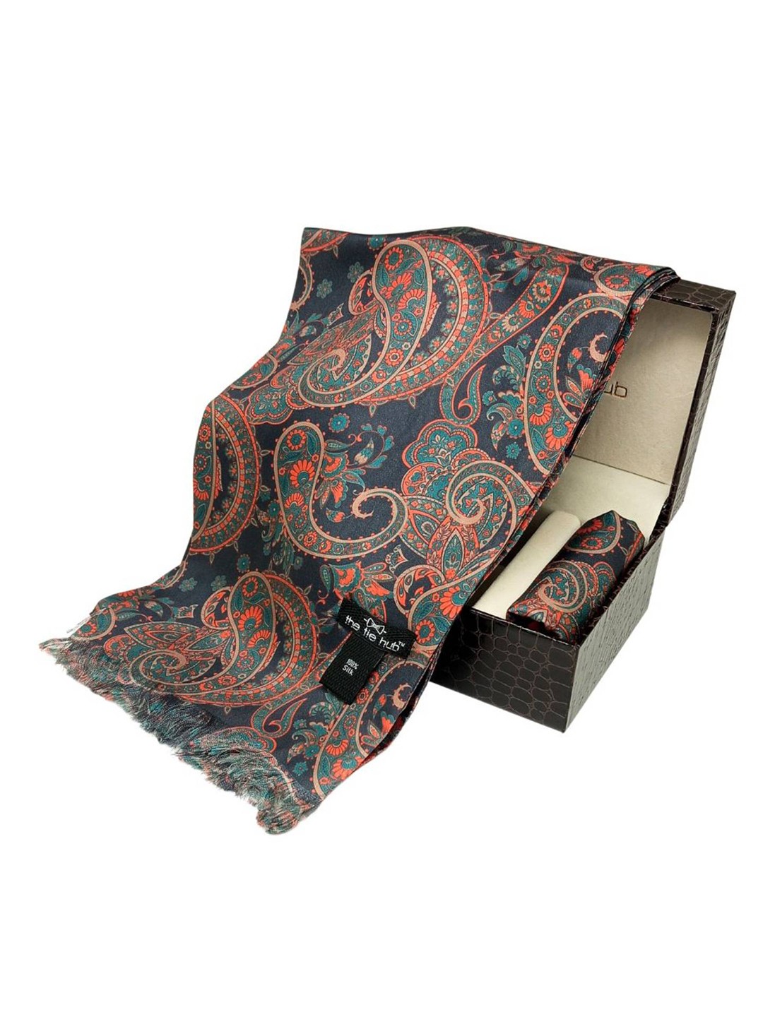 

The Tie Hub Men Paisley Printed Silk Accessory Gift Set, Navy blue