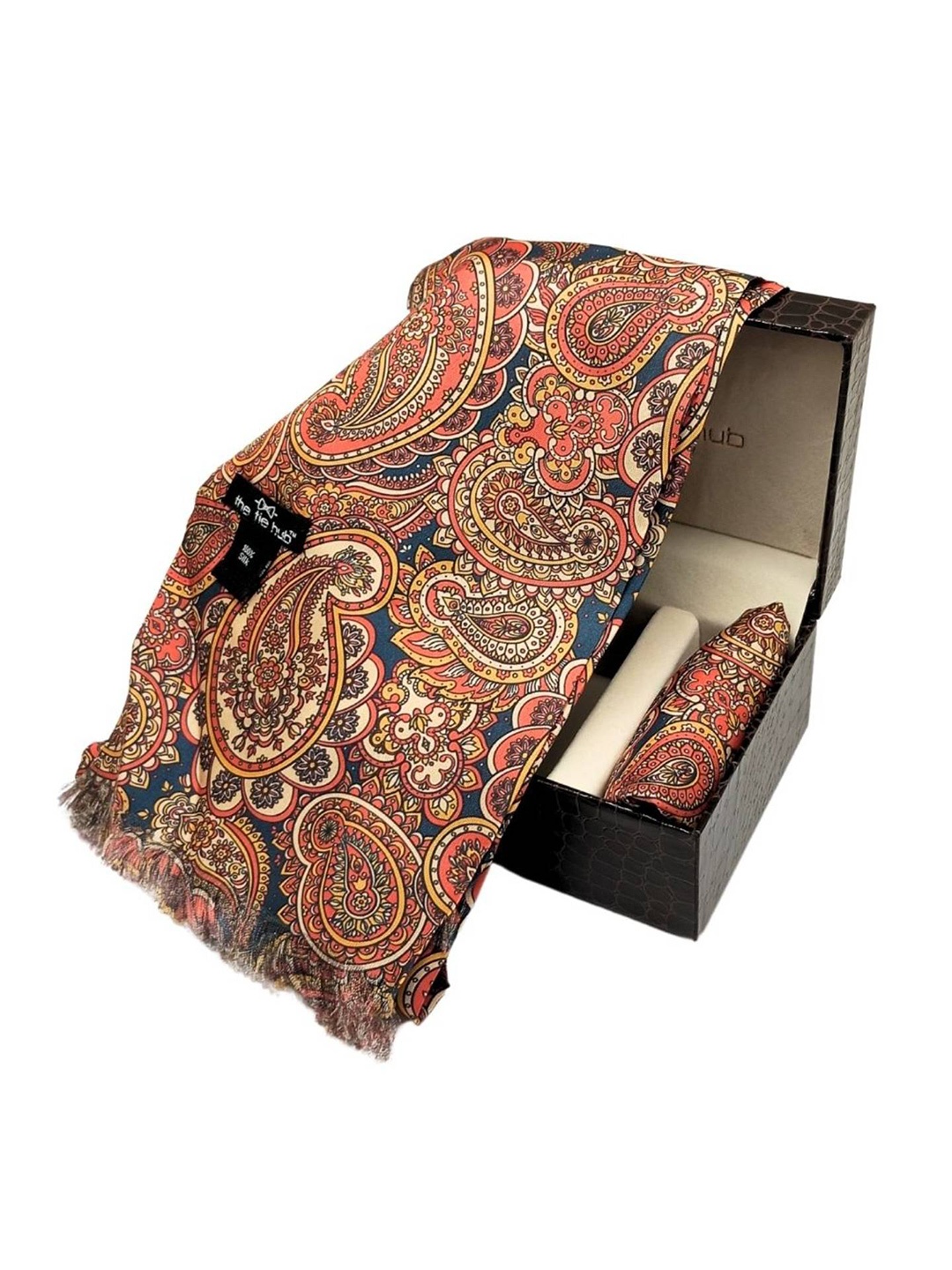 

The Tie Hub Men Paisley Scarf and Pocket Square Combo Set, Orange