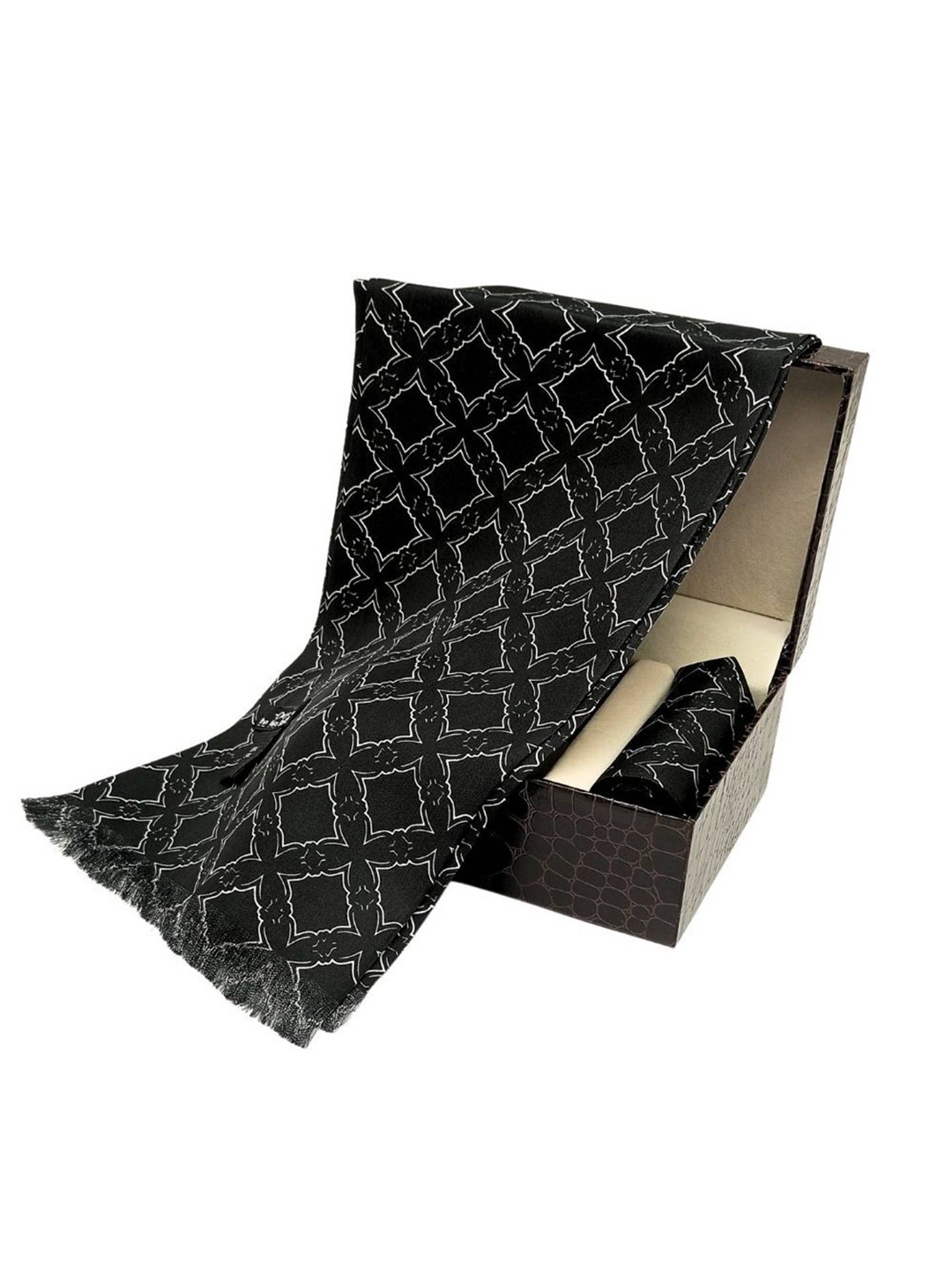 

The Tie Hub Men Printed Silk Accessory Gift Set, Black