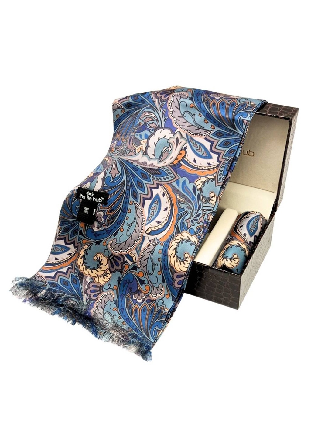 

The Tie Hub Men Paisley Printed Silk Accessory Gift Set, Blue