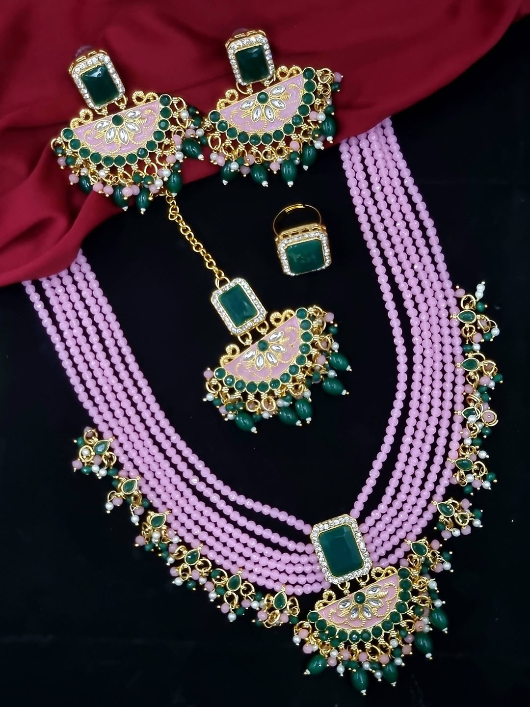 

Anouk Gold-Plated Stone-Studded & Beaded Jewellery Set