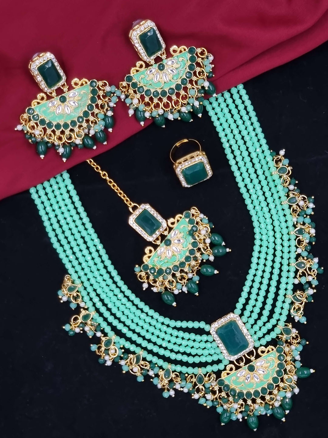 

Anouk Gold-Plated Stone-Studded & Beaded Jewellery Set