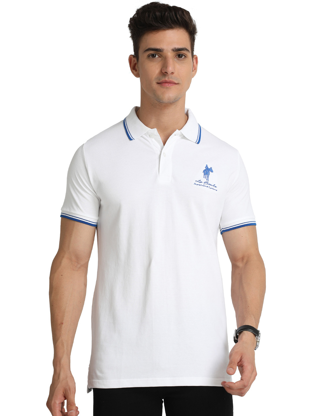 

Masculino Latino Plus Men Polo Collar Solid T-shirt, White