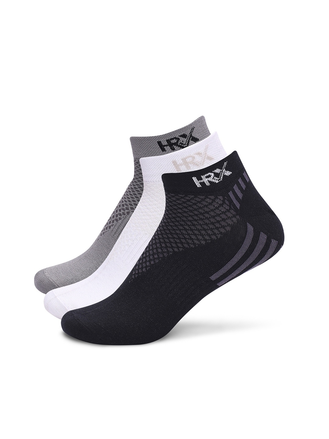 

HRX by Hrithik Roshan Men Pack Of 3 Patterned Ankle Length Socks, Black