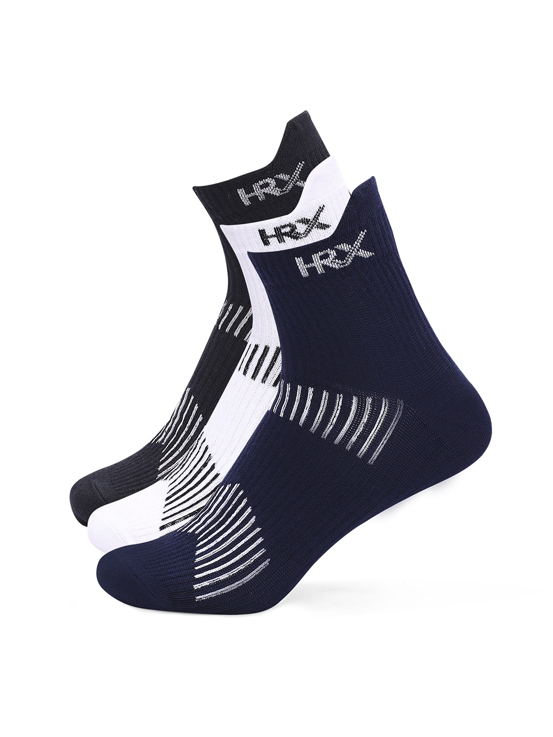 

HRX by Hrithik Roshan Men Pack Of 3 Patterned Ankle Length Socks, Black
