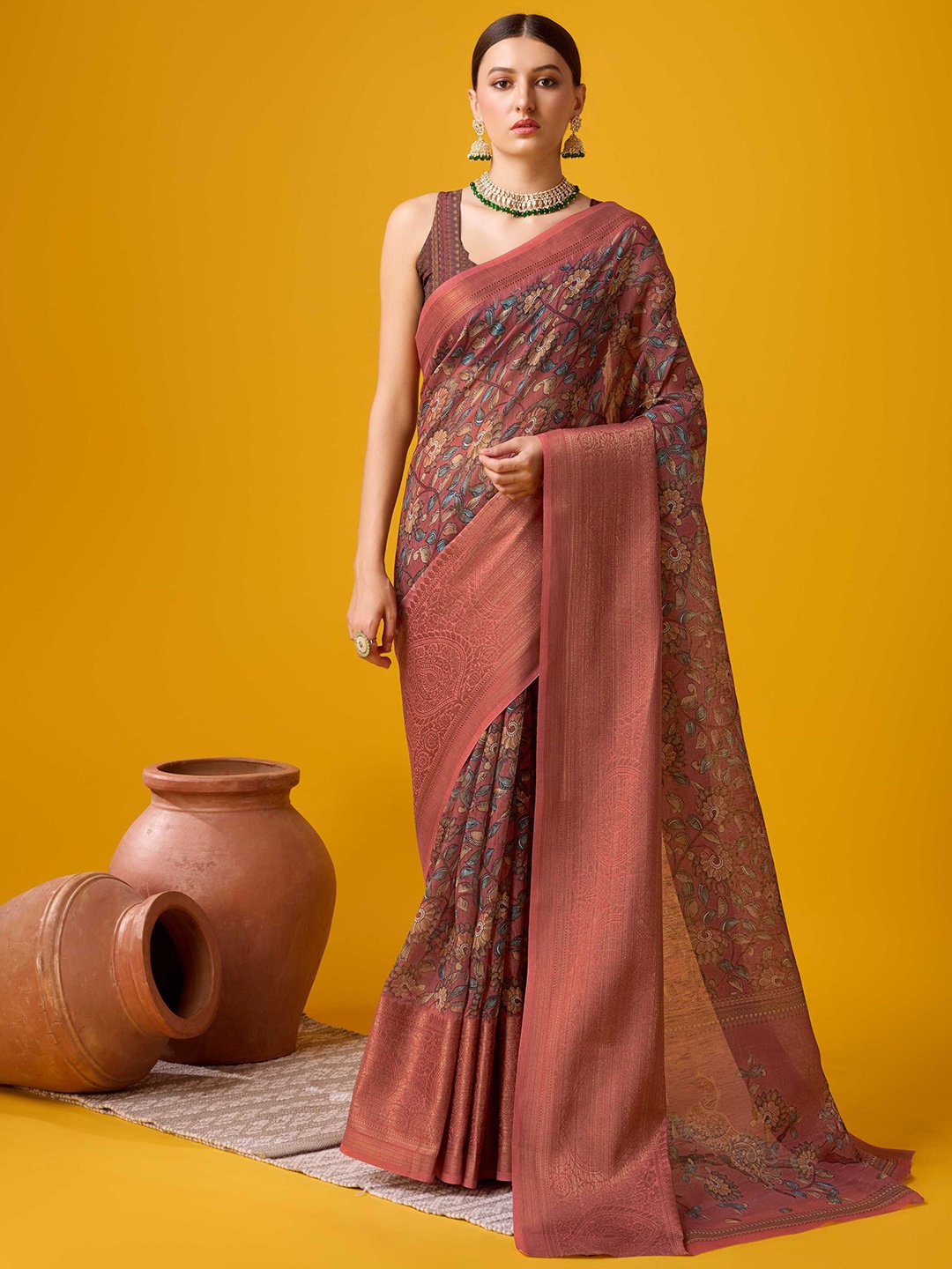 

Panzora Kalamkari Printed Saree, Pink