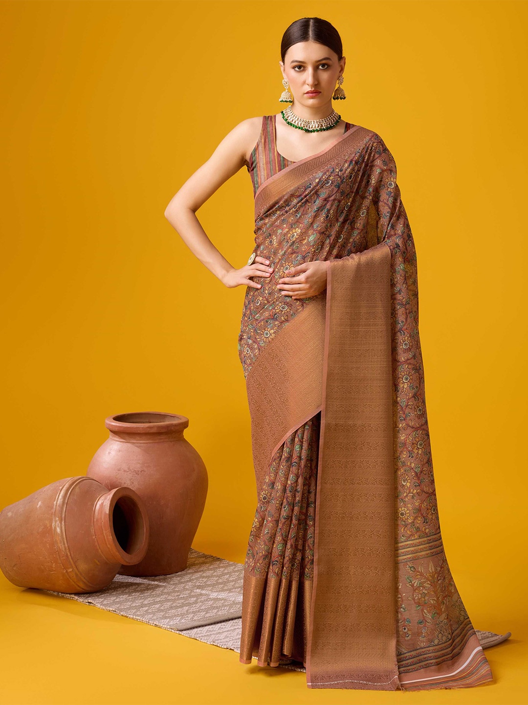 

Panzora Kalamkari Zari Saree, Peach