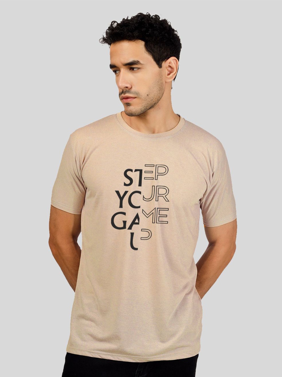 

Greylongg Printed Round Neck T-Shirt, Beige