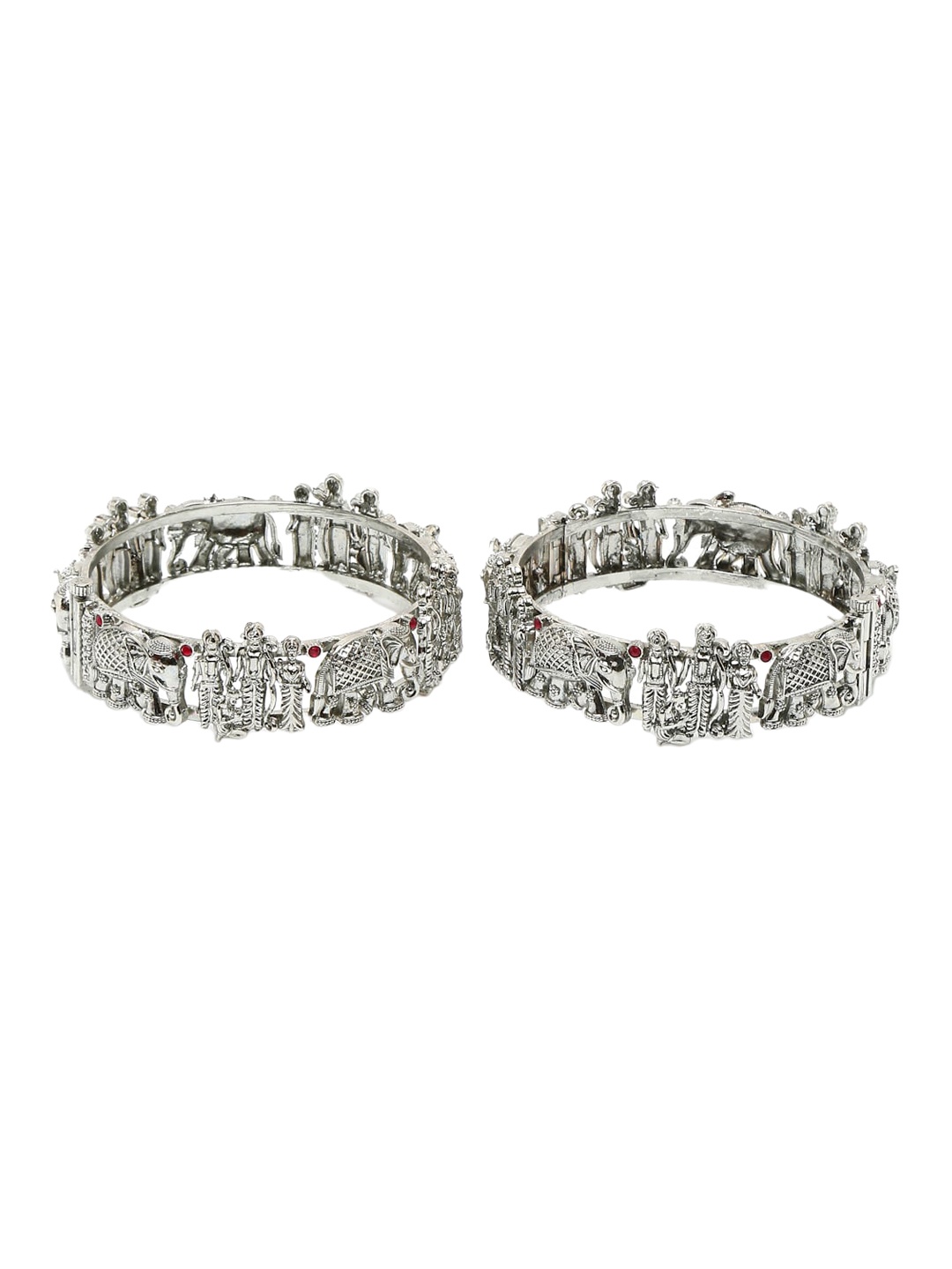 

YouBella Set Of 2 Silver-Plated Stone-Studded Bangles