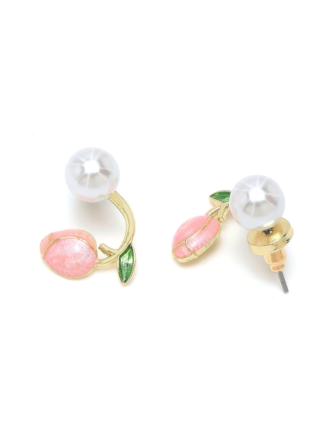 

YouBella Gold-Plated Pearl-Beaded Floral Studs Earrings