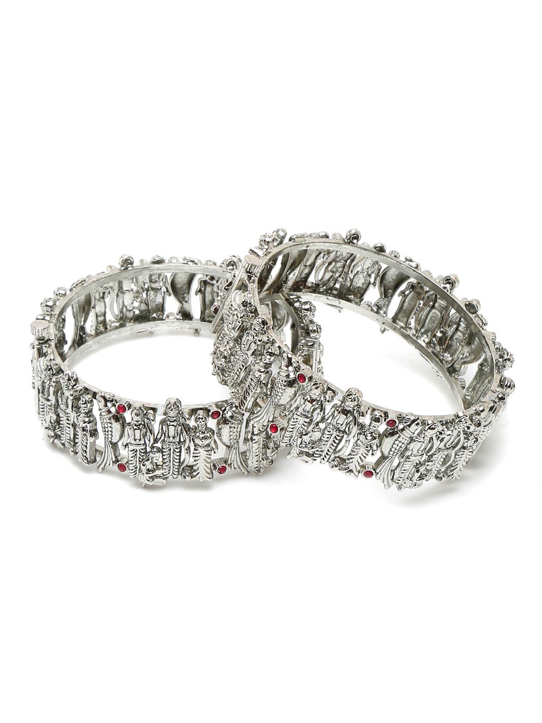 

YouBella Set Of 2 Silver-Plated Stone-Studded Bangles