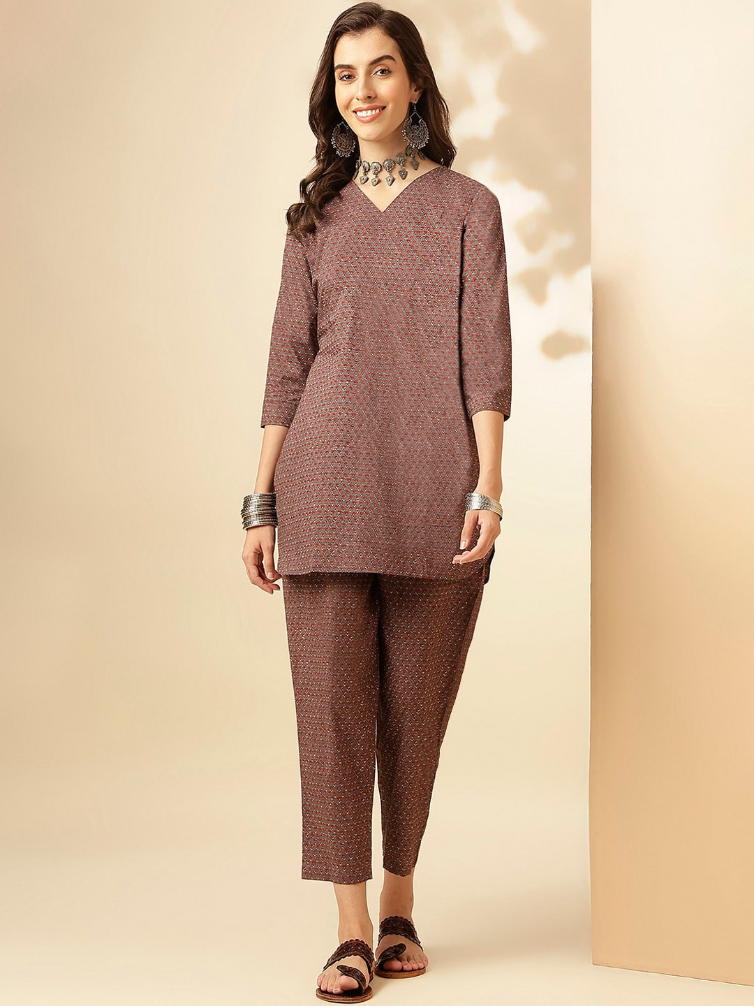 

KALINI Floral Printed V-Neck Tunic With Trousers, Grey