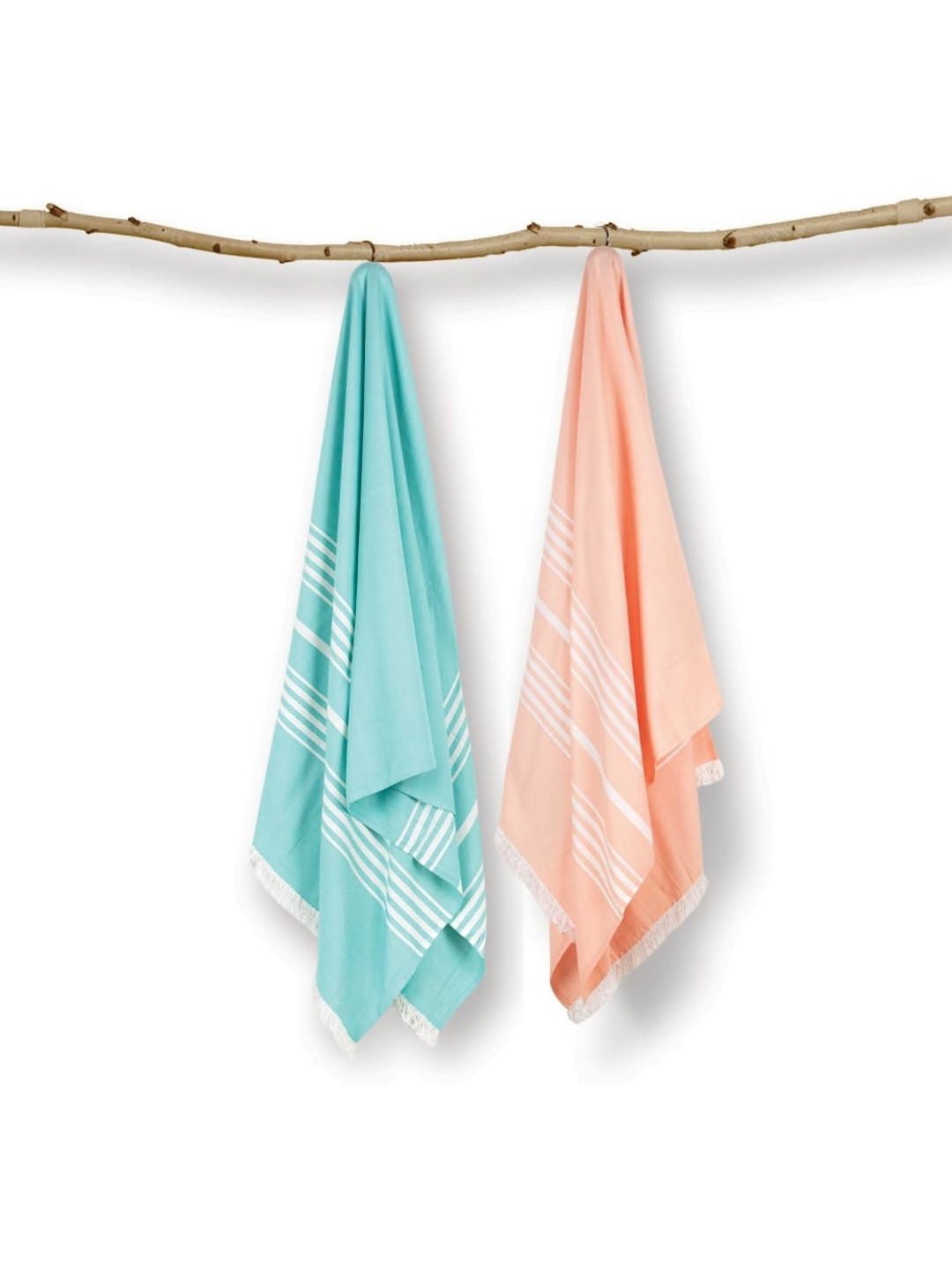 

MUSH Peach & Blue 2 Pieces Striped Bamboo 300 GSM Bath Towels
