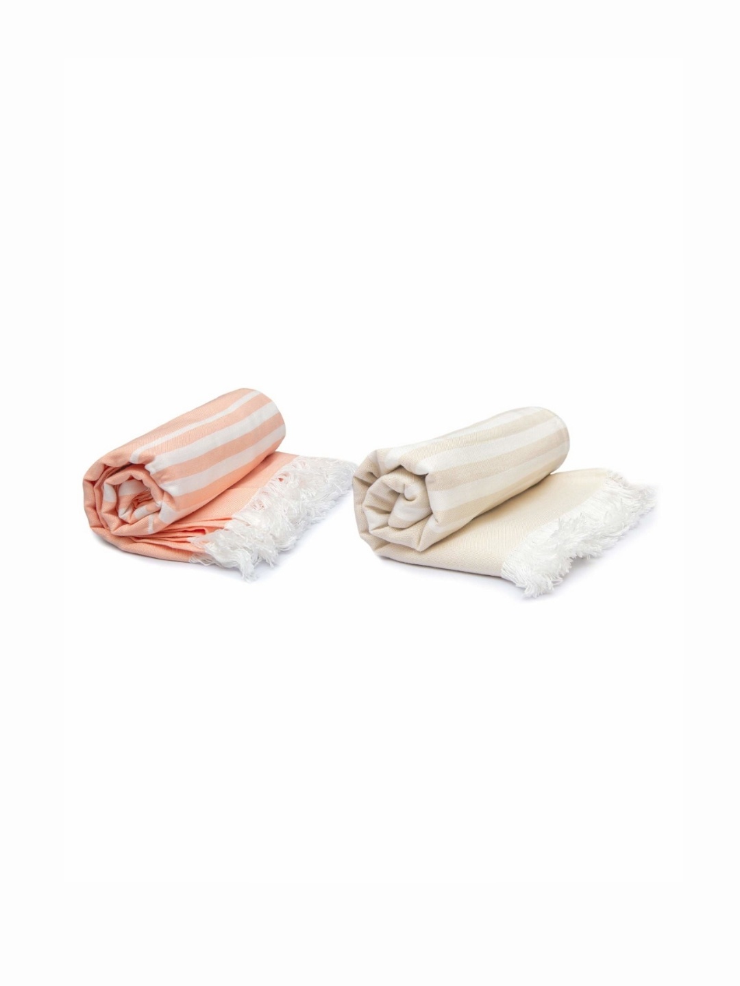 

MUSH Peach & White 2 Pieces Striped Bamboo 300 GSM Bath Towels