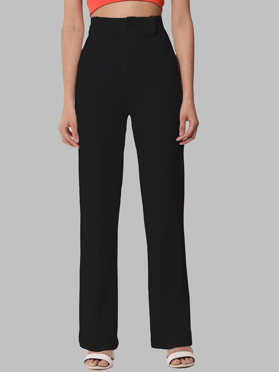 

N N ENTERPRISE Women Relaxed High-Rise Easy Wash Trousers, Black