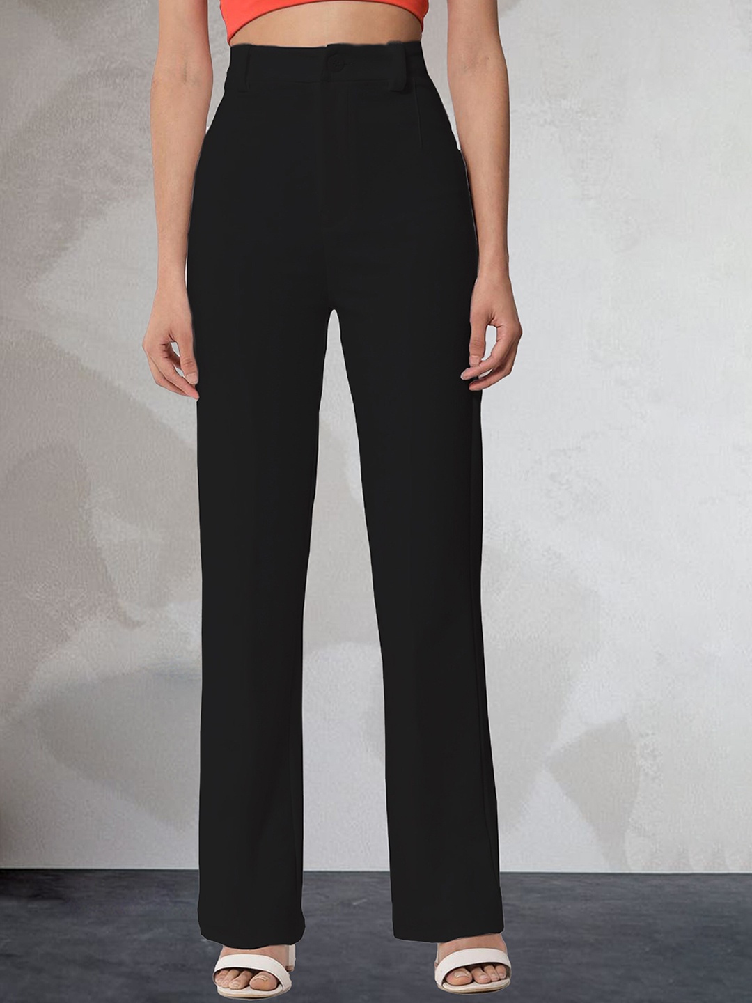 

N N ENTERPRISE Women Relaxed High-Rise Easy Wash Trousers, Black