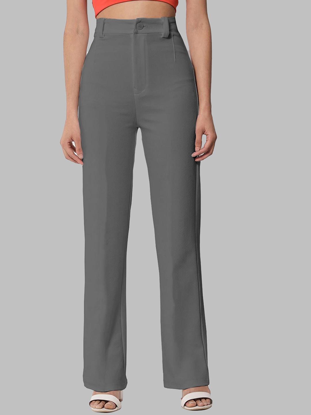 

N N ENTERPRISE Women Relaxed High-Rise Easy Wash Trousers, Grey