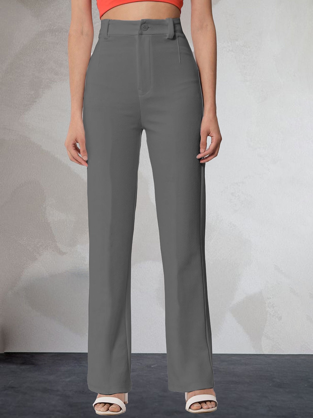 

N N ENTERPRISE Women Relaxed High-Rise Easy Wash Trousers, Grey