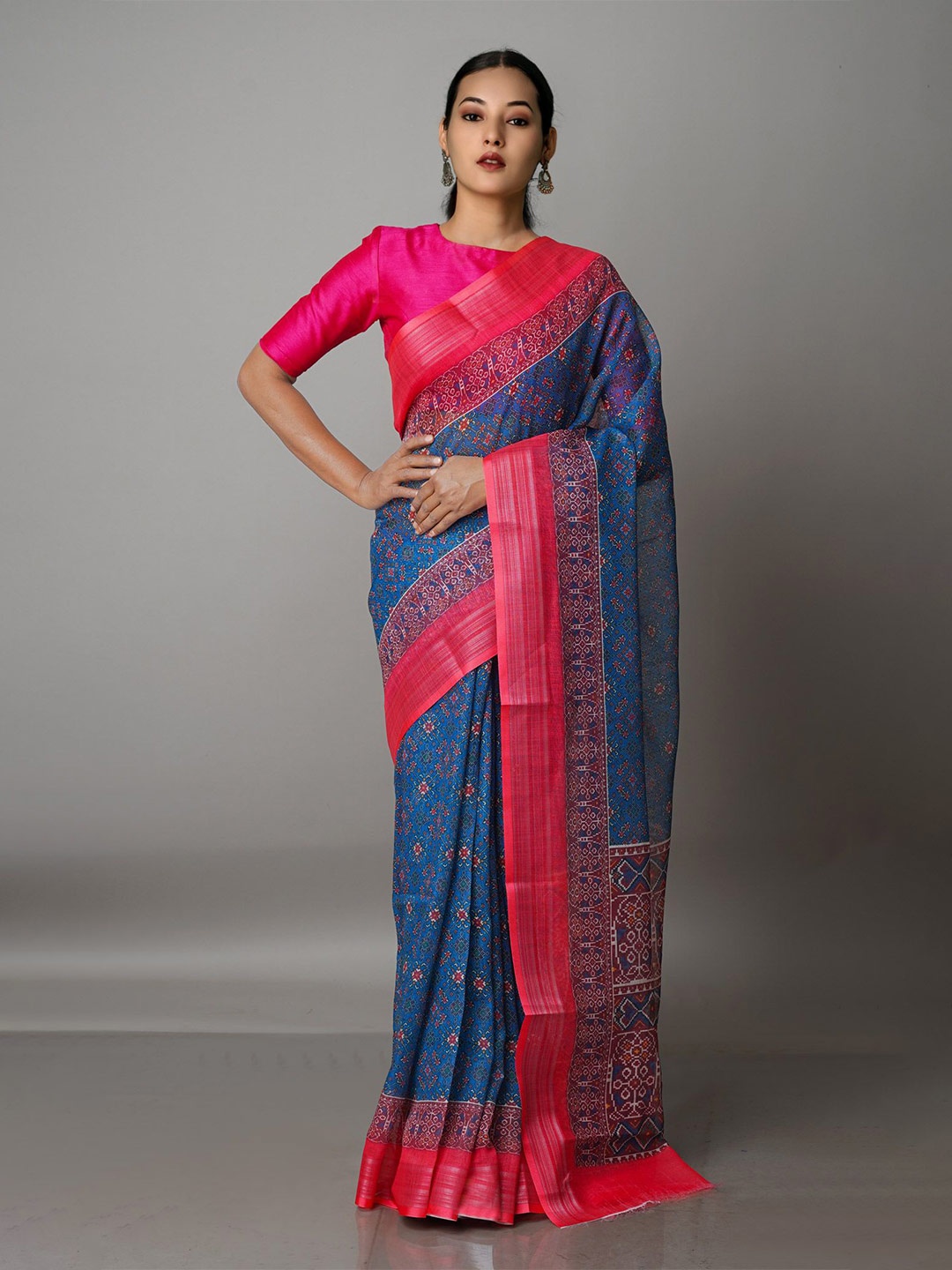 

Unnati Silks Ethnic Motifs Zari Jamdani Saree, Blue