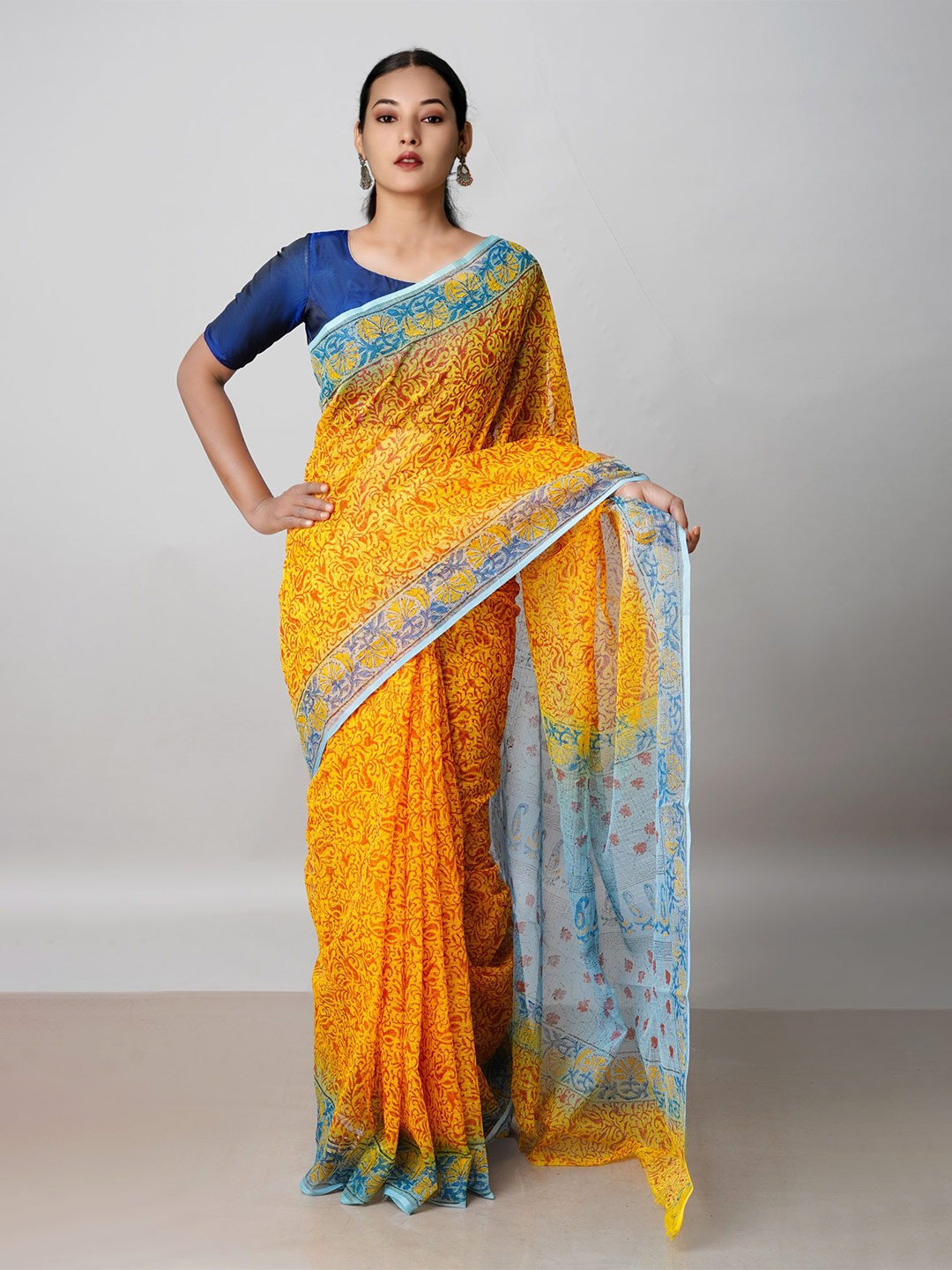 

Unnati Silks Ethnic Motifs Pure Cotton Handloom Kota Saree, Yellow