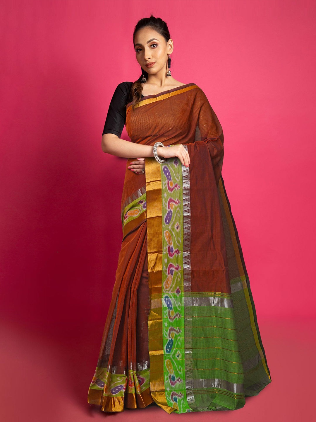 

Unnati Silks Woven Design Zari Handloom Kanjeevaram Saree, Rust