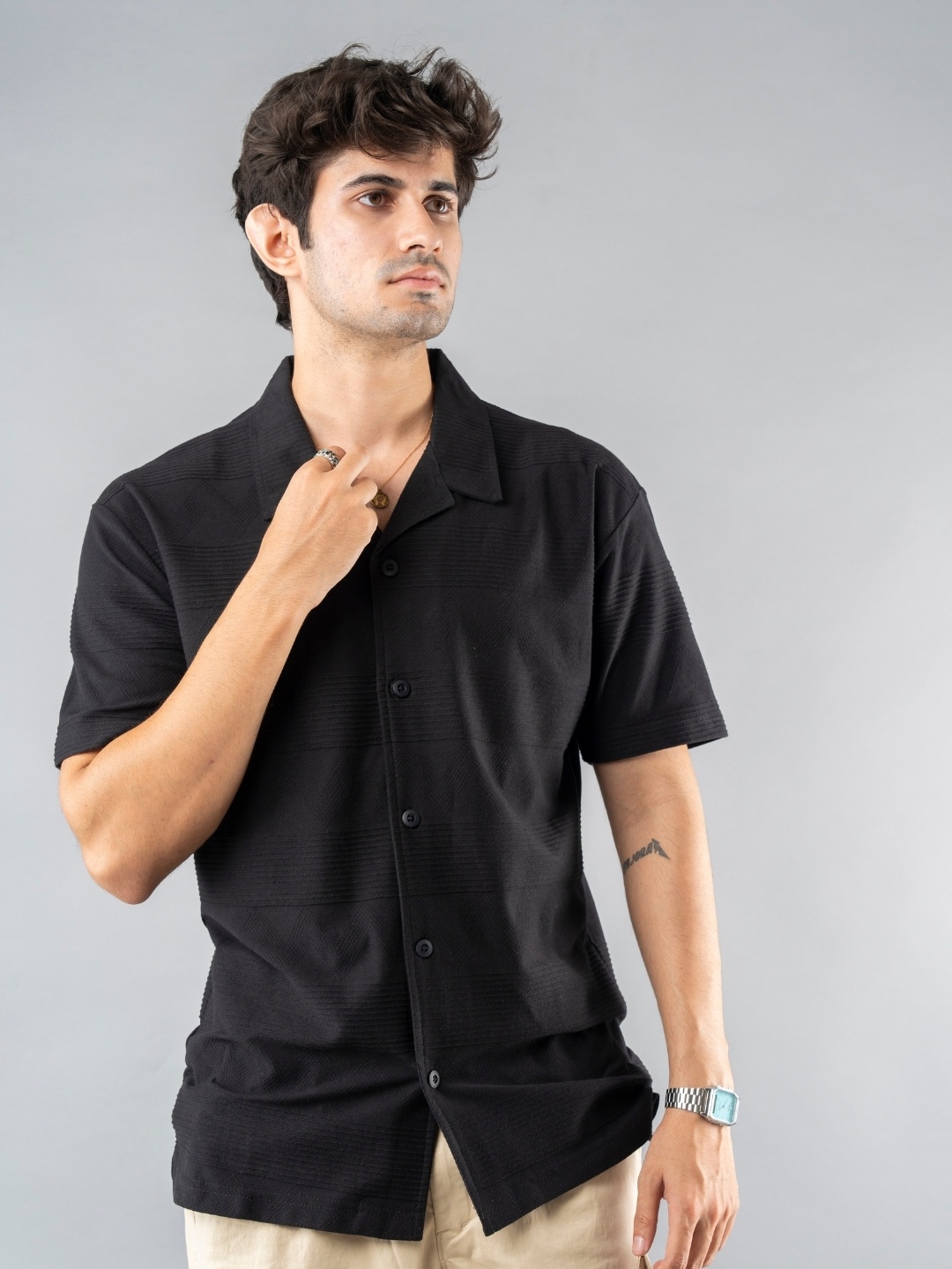 

PRONK Men Solid Opaque Casual Shirt, Black