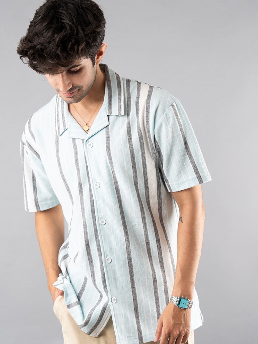 

PRONK Men Opaque Striped Casual Shirt, Na