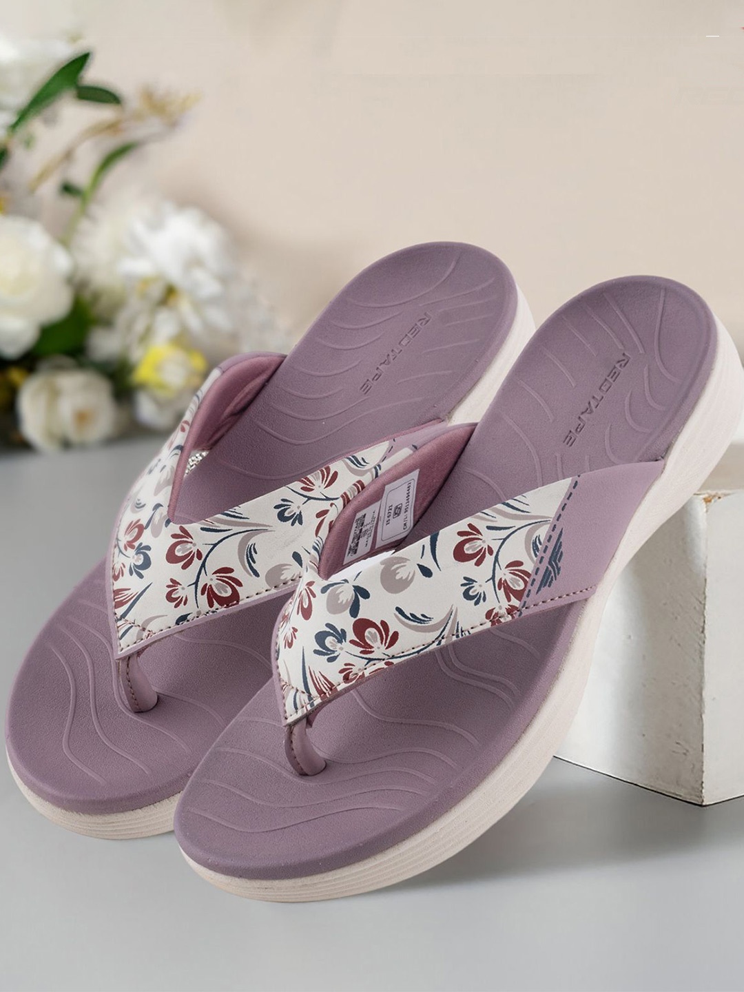 

Red Tape Printed Thong Flip-Flops, Lavender