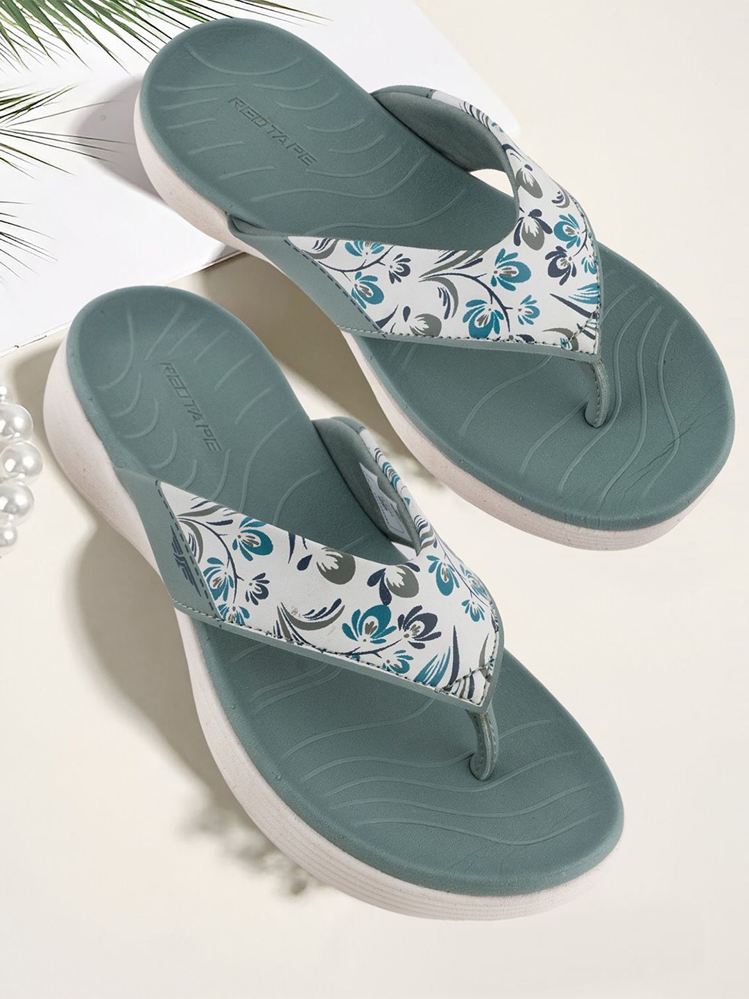 

Red Tape Printed Thong Flip-Flops, Green