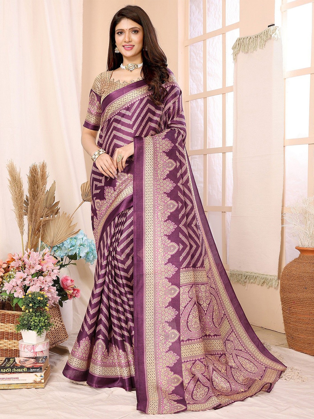 

KALINI Woven Design Zari Saree, Purple